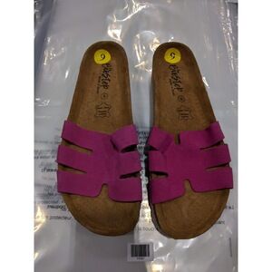 Biostep Women's Suede 2 Band Footbed Sandal Pink Suede , 9